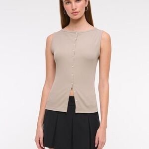 Abercrombie & Fitch Taupe Sleeveless Button-Down ribbed tank